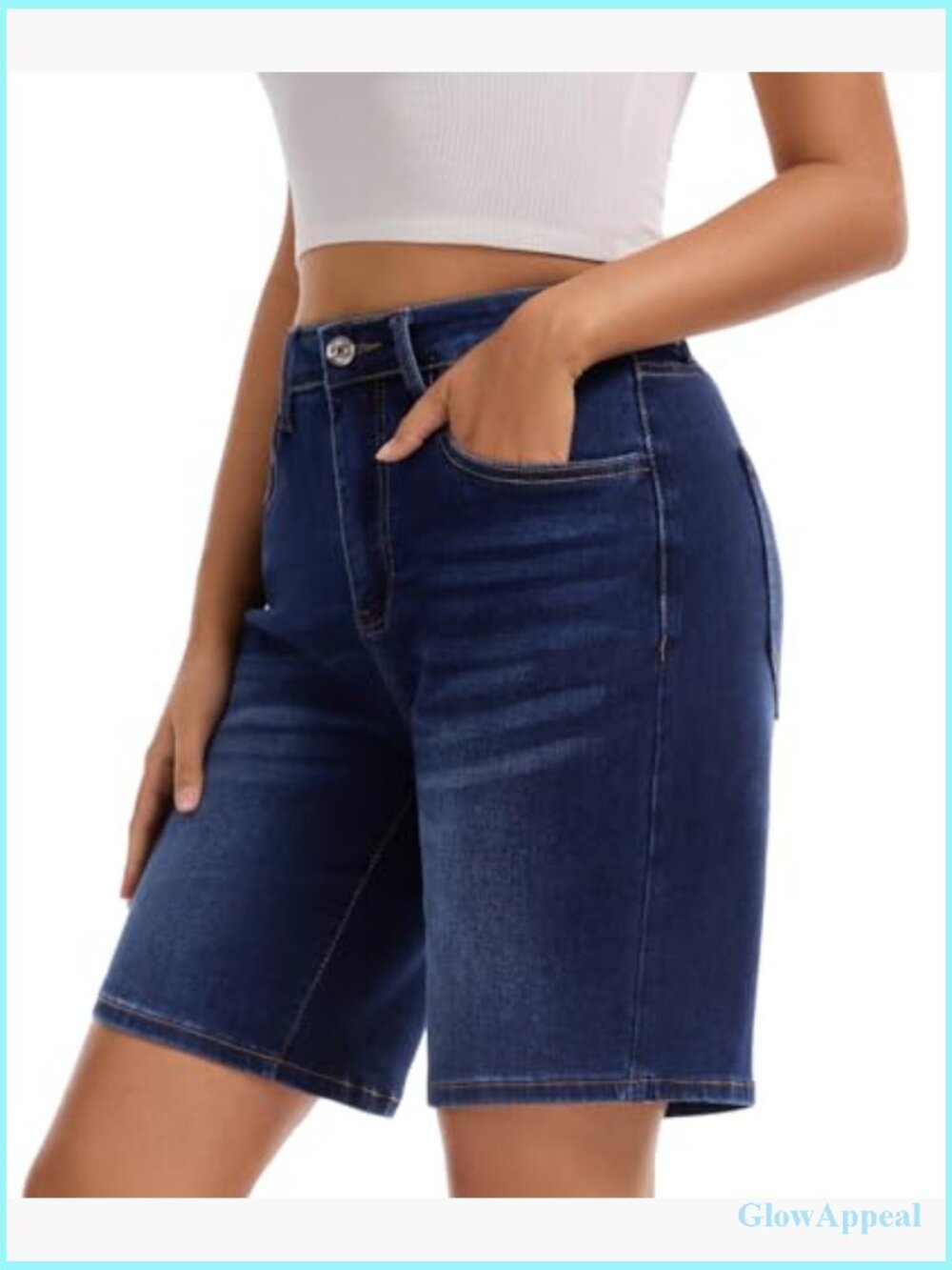 High Waisted Denim Bermuda Shorts Stretchy Wide Leg Summer Jorts - Picture 6 of 7